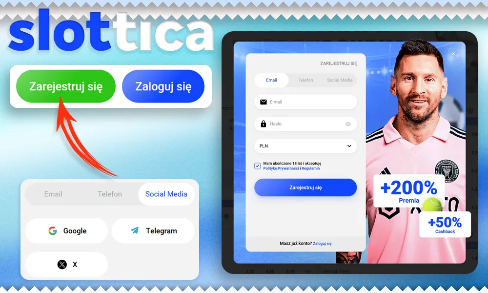 Rejestracja Slottica - Utwórz Konto